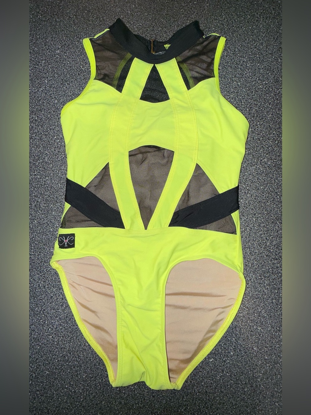 Kandi Kouture Neon Yellow & Black Mesh Dance Leotard Size Child X-Large